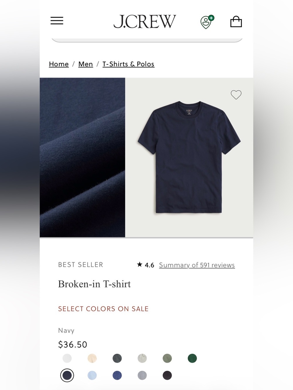 J. Crew men’s “broken-in” t shirt